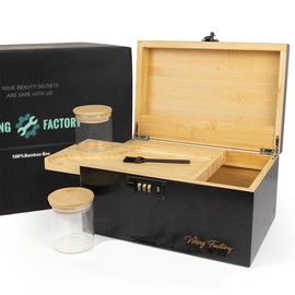 Viking Factory Bamboo Storage Decoration Box with Combination Lock Includes Tray for Home Storage Drcorative Box Set - Color: Brown