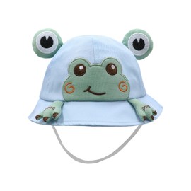 RARITYUS Wide Brim Sun Protection Hat Funny Summer Packable Fisherman Cotton Cute Frog Mouse Ear Bucket Hat for Kids Toddler (Blue Frog)