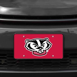 Rico Wisconsin Badgers Red Mirror Look Acrylic License Plate Laser Tag