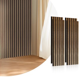Acoustic Wood Wall Panels 47.24" x11.81"x0.98'' 4 PCS Wood Slat Acoustic Panels for Wall and Ceiling, 3D Fluted Sound Absorbing Panel with Wood Finish(Black Oak)