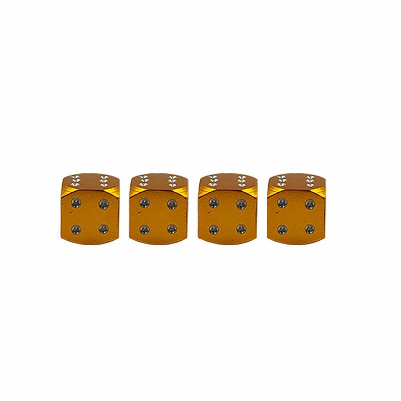 4X Dice Die Gold/Orange Valve Stem Chrome Air Tire Caps