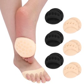 Aaronano 6 Pairs Open Toe Socks Forefoot Cushion No Toe Women's Half Socks Invisible Foot Pads Breathable Anti-slip (Black, Natural)