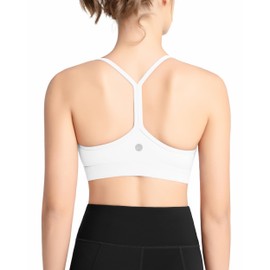 QUEENIEKE Sports Bras for Women Y Back Breathable Padded Thin Strap Light Support Yoga Bra (White, S)