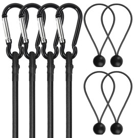 Bungee Cords with Hooks Heavy Duty – 24 Inch Elastic Tie Down Straps with Carabiner, 4 Pack + 4 Ball Bungee Cords 8 Inch, Max Load 78 lbs for Car, Truck Bed, Garage, Camping, Cargo – Black