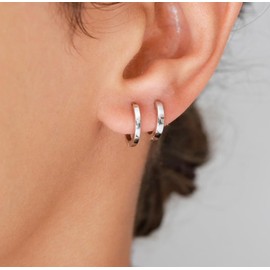 Sterling Silver Hoop Earrings for Women Grils | 3 Pairs Hypoallergenic 3mm Thin Small Huggie Hinged Sleeper Hoops Set Jewelry Gifts for Birthday Multiple Piercing, 8/10/12mm