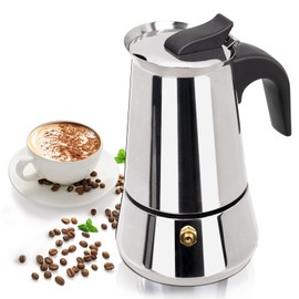 4 Cup 200ml Moka Pot Stainless Steel Espresso Coffee Maker Stovetop Percolator Coffeemaker Italian Classic Style Brewing Greca Cafe Mocha Machine for Cafeteras Lover Camping Travel and Home Use 6.6oz