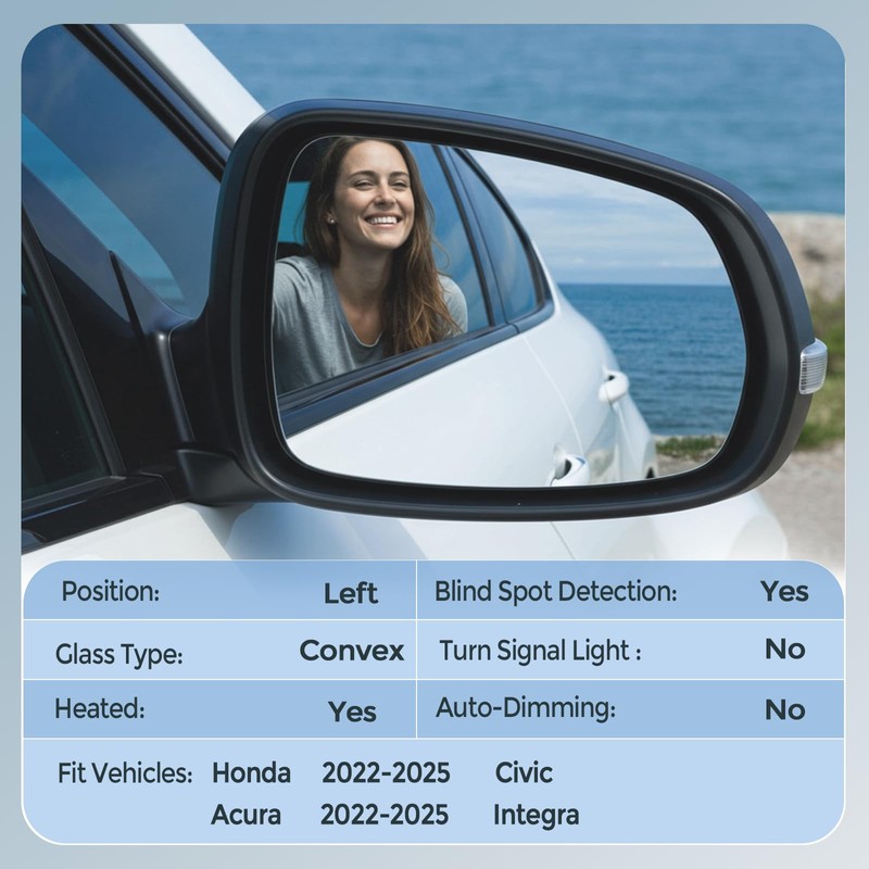 Driver Left Side Mirror Glass - Compatible with Honda &