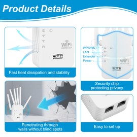 Newest WiFi Extender Signal Booster 2025 6 Antennas Wireless Internet Boosters Covers Up to 5800 Sq.ft and 55 Devices Repeater Home Wifi Range with Ethernet Port Simple setup easy connection