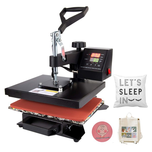 CREWORKS Heat Press Machine, 30x25cm 600W Professional Heat Press, 360 Degree Swing Away Multifunctional Heat Press Machine for T Shirt Bag Mouse Pad More