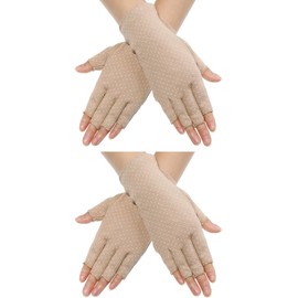 Maxdot Sun Gloves for Women UV Protection Fingerless Non Slip sunscreen Driving Gloves for Summer Outdoor(2 Pairs,Khaki)