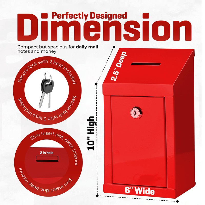 Metal Donation Box-Suggestion Box with Slot and lock-Cash Lock box