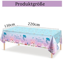 Xinfin Mermaid Party Tablecloths, 130 x 220 cm, Birthday Tablecloth, Waterproof Plastic Tablecloths, Party Decorations, Party Accessories for Birthday, Wedding Party (2 Pieces, Mermaid A)