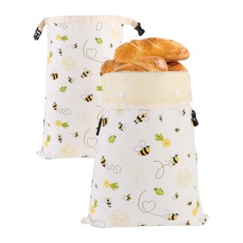 Removable Beeswax Bread Bags for Sourdough & Homemade Bread - Detachable Liner for Easy Cleaning & Drying | 2 Pack XL Reusable | Eco Cotton/Linen Storage