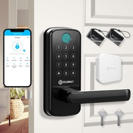 Smart Door Lock with WiFi Gateway, Keyless Entry Door Lock with Handle - Smart Locks for Front Door with Keypad - Fingerprint Door Lock with App Control - Auto Lock