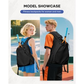 BJLFS Tennis Backpack, Tennis Bag, Unisex Tennis Backpack for Men and Women, Racket Bag, Backpack Bag for Tennis Badminton, Tennis Backpack, Sports Backpack, Sports Bag, Black