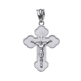 Religious Jewelry 925 Sterling Silver Eastern Orthodox Cross Crucifix Pendant (Small)