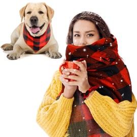 3 Pcs Set Christmas Dog Bandanas and Matching Scarf Scrunchie Set Plaid Dog Bandanas Bibs Pet Owner Plaid Blanket Scarves Wraps Girl Hair Bow for Pet Mom Small Medium Large Dogs Birthday Gifts (Red)