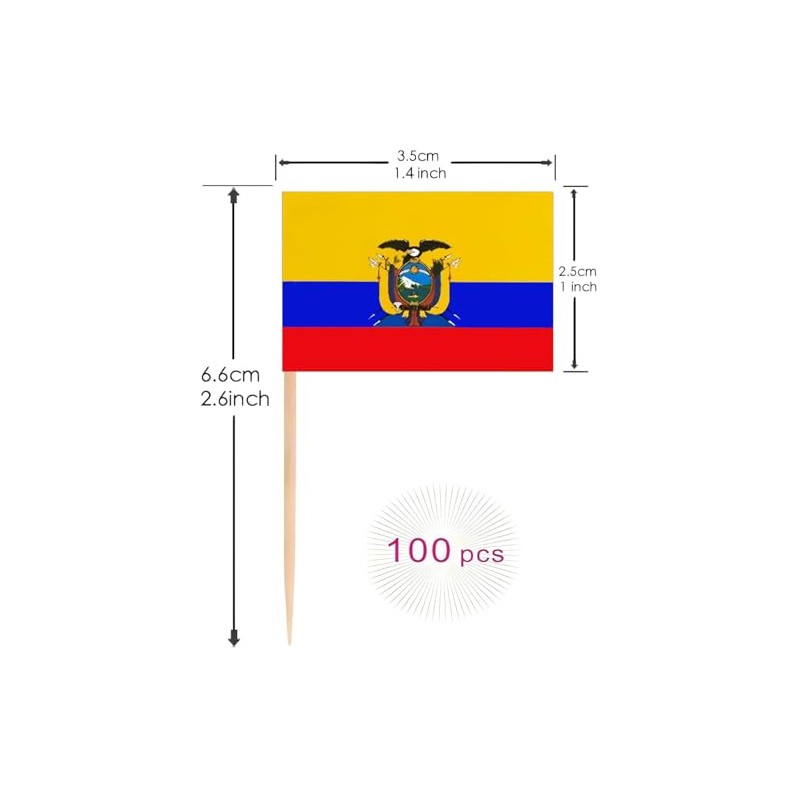 100 Pcs Ecuador Toothpick Flag Ecuadoran Small Mini Cocktail Fruit