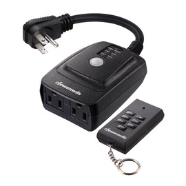 DEWENWILS Light Sensor Timer Waterproof, Plug in Timer Switch, 100 ft Range Remote Control with 2 Grounded Electrical Outlets for Outdoor String Lights, 15A 1/2HP UL Listed
