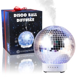SCANDINORDICA Disco Ball Diffuser - Original Rotating Disco Essential Oil Diffuser with Whisper Quiet Operation, 14 Color Night Light & 4Time Settings | Cute Eclectic Home Decor for Medium Room Silver