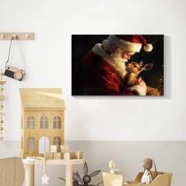 Christmas Canvas Murals Horse Drawn Sleds Santa Claus Christmas Trees Rural Style Home Decor Hanging Paintings Decorationscolor: Brown, size: 32*24in
