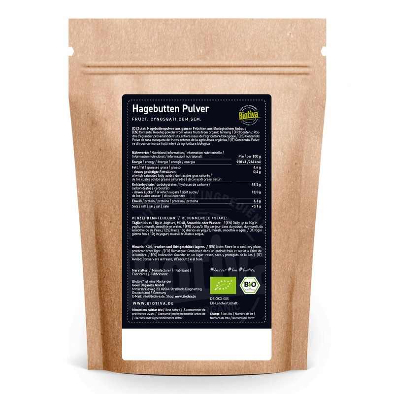 Biotiva rose hip powder organic, 500g - EU harvest -