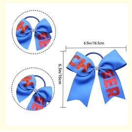 2 Pcs Cheerleader Hair Bows for Women Cute Large Cheer Bows Hair Ties 6.3 inch Ponytail Holder Elastic Band Bow Hair Accessories for School Sports (Blue)