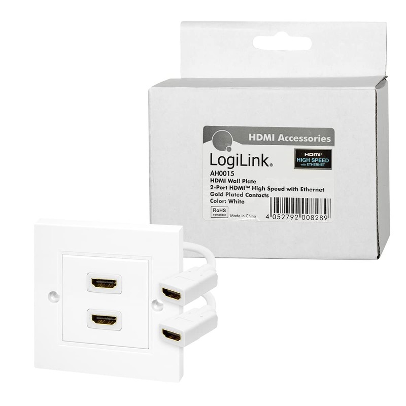 Logilink HDMI 2-Port Wall Socket Adapter - White