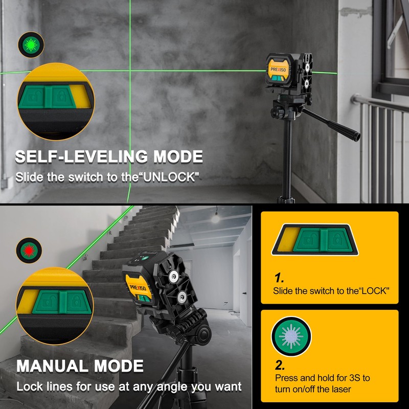 PREXISO Laser Level with 47 Inch Tripod, IP54 Rechargeable 65Ft
