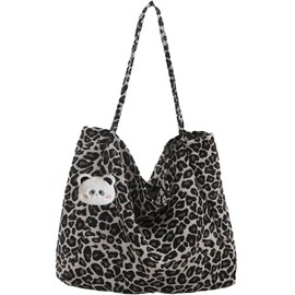MUNSKT Women's Large Leopard Handbag Shoulder Bag with Inner Pockets for Shop, Beach, Work, Travel and Daily Use, black