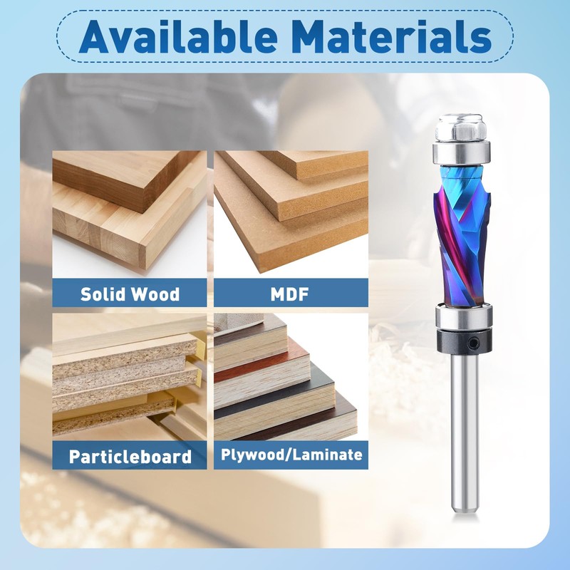 Spiral Flush Trim Router Bit Set ,Top & Bottom Bearing,1/2