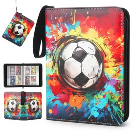 FENYW Football Scrapbook, Trading Card Album, Card Scrapbook, 400 Card Capacity, with Zip and Handle Strap, Football Card Album for Various Standard Size Cards