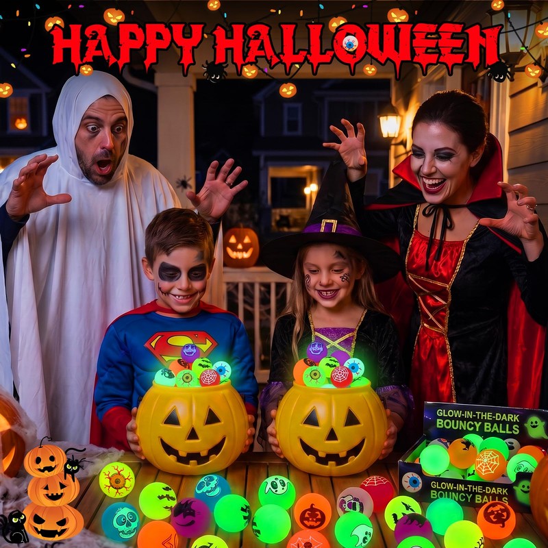 Tiaxidex 72PCS Halloween Party Favors, Bouncy Balls, Glow In The