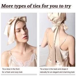 DAISYSILK Silk Hair Bonnet for Sleeping Silk Hair Bonnets Wraps for Curly &Long Hair Women Adjustable Elastic at The Back Hair Cap Ideal Christmas and Valentine's Day Gifts (Champagne-FM20)