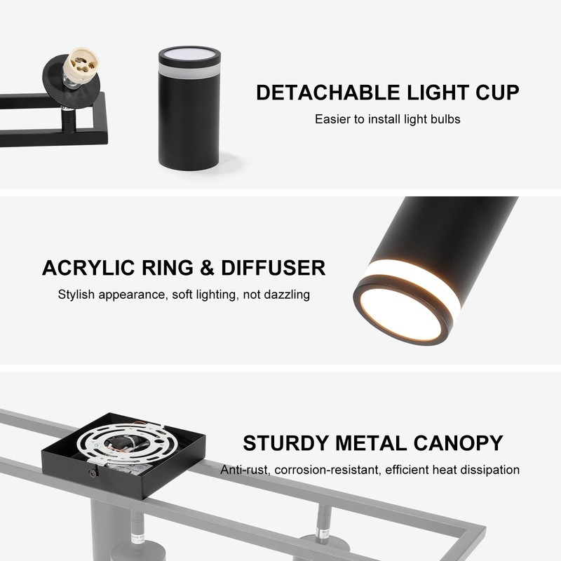 Ketom 6-Light Track Lighting Fixtures Ceiling, GU10 Black Led Ceiling