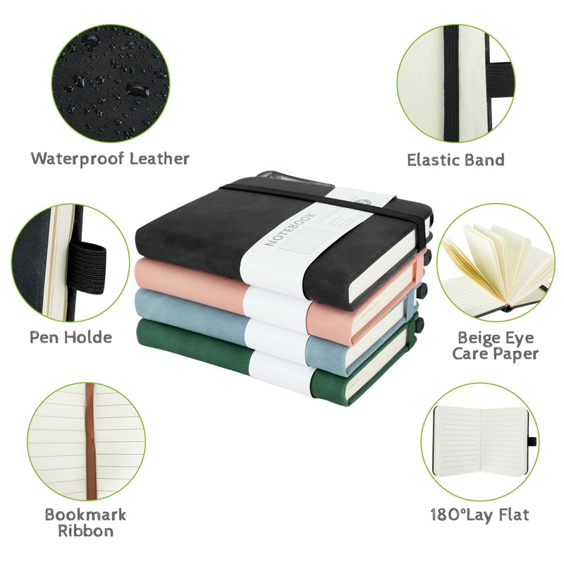 Mulaibdin 4 Pcs Pocket Notebook, Small Notebooks Pocket Size, A7