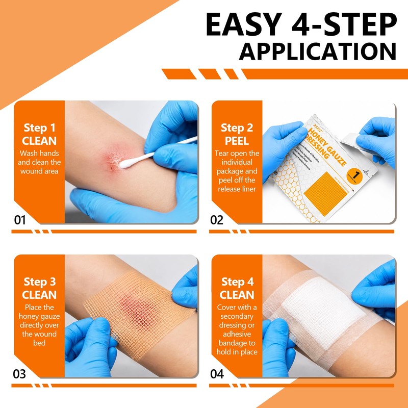 10 Pack Honey Wound Dressing,4'' x 4''Manuka Honey Gauze Dressing,Non-Stick