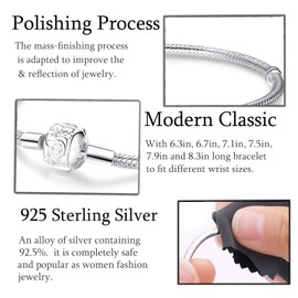 Symretie Snake Link Bracelet with Ball Clasp, Women's Love Charm Bracelet, 925 Sterling Silver, Metal Base Bracelets Compatible with Charms and Pendants, 20 inches, Sterling Silver