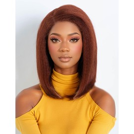 DÉBUT Kinky Straight Lace Front Human Hair Bob Wigs for Black Women Pre Cut Wear and Go Glueless Bob Wigs with Baby Hair Pre Plucked 180% Density(12 Inches, 33A)