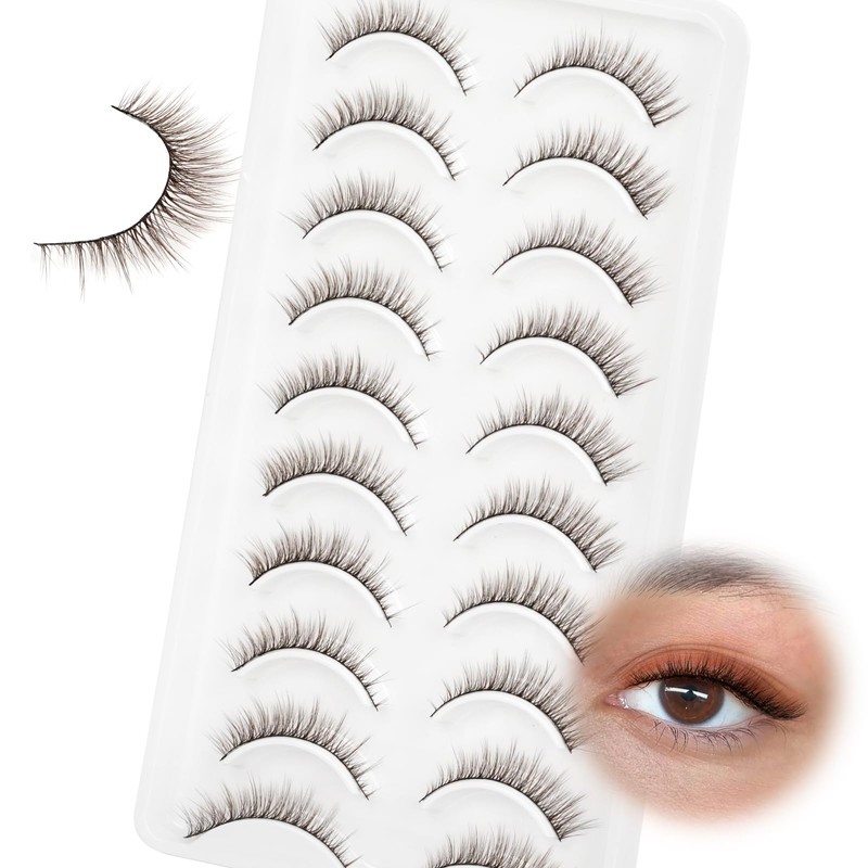Obeyalash Brown Eyelashes, Natural Look Lashes, Cat Eye, 10 Pairs,