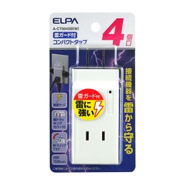 ELPA A-CT004SB(W) Compact Tap Lightning Proof Outlet Power Strip Lightning Guard 4 Pieces 15A 125V Swing Plug