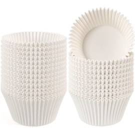 Caperci Jumbo Cupcake Liners White Muffin Baking Cups 300-Count, No Smell, Food Grade, Upgraded Grease-Proof Paper (White)