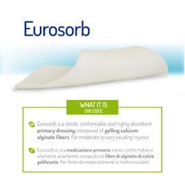 Eurosorb Alginate Wound Dressing, (cm 10 x cm 20) Sterile, Soft and Flexible. Highly Absorbent. Pack of 5.