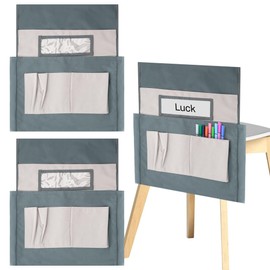 Chair Pockets for Classrooms, School Chairback Pocket, Chair Bag Organizer with Name Tag Slot, 6 Pockets to Keep Students Organized and Classroom Tidy, 15.75 x 18 Inch (Grey 3 Pcs)