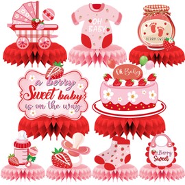 Refavor Strawberry Baby Shower Decorations - 9PCS Berry Sweet Baby Shower Decorations Supplies A Berry Sweet Baby Is on the Way Decor Strawberry Honeycomb Centerpieces Baby Shower Party Table Decor