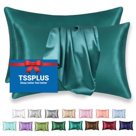 TSSPLUS Teal Pillowcases King Size Set of 2, Satin Pillowcase, Silk Pillow Cases, Soft, Anti Acne, Cooling, Beauty Sleep with Envelope Closure, Room Decor, Gifts for Women Men (King, Teal-2pcs)