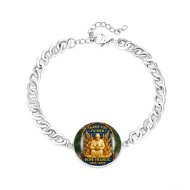 Tobestu White Enamel Cuban Chain Pope Bracelets - Round Pope Charm Faith Bracelet YA5960