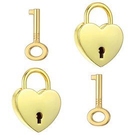 HJZHII Heart Lock, 2 Pcs Heart Shaped Lock Hearts Locks Key Mini Padlocks Key Mini Padlock with Keys Gold Locks Metal for Keychain Padlock for Jewelry Box Diary Handbag Storage Box Decorative Luggage