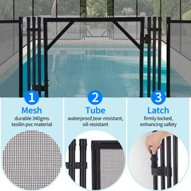 Pool Fence Gate 4Ft x 2.5Ft - Heavy Duty Steel & Aluminum Frame with 340GSM Teslin Mesh | Safety Gate Kit for Inground/Above Ground Pools, Childproof Latch, DIY Install