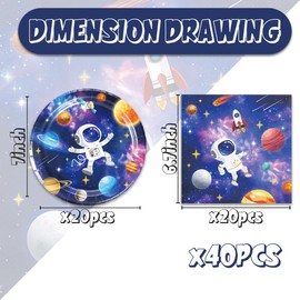 Egami - 40 piezas de suministros para fiesta de cumpleaños en el espacio exterior, incluye 20 platos de postre y 20 servilletas, utilizado para decoración de fiestas del sistema solar (espacio)